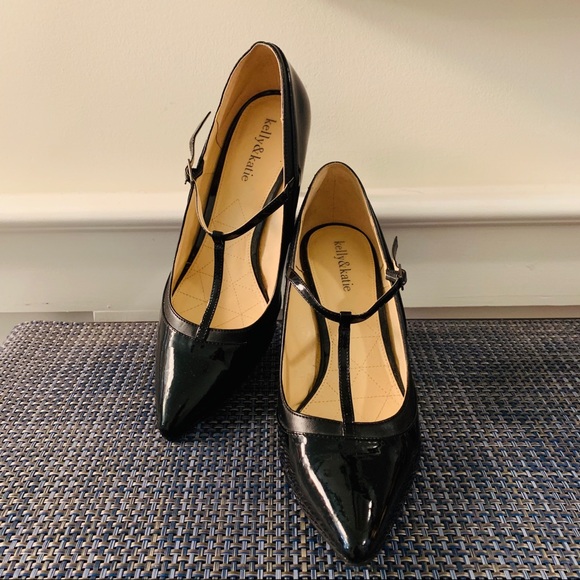 Kelly & Katie Shoes - Kelly & Katie Black Shiny Heels w/ Ankle Strap